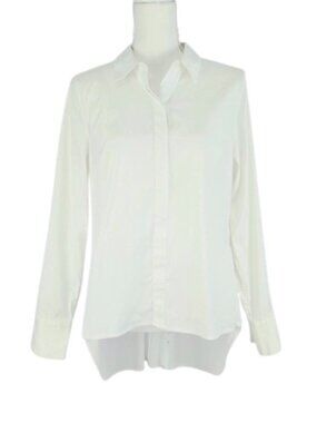WHBM White Blouse Size 10 High Low Split Back Button Front Top